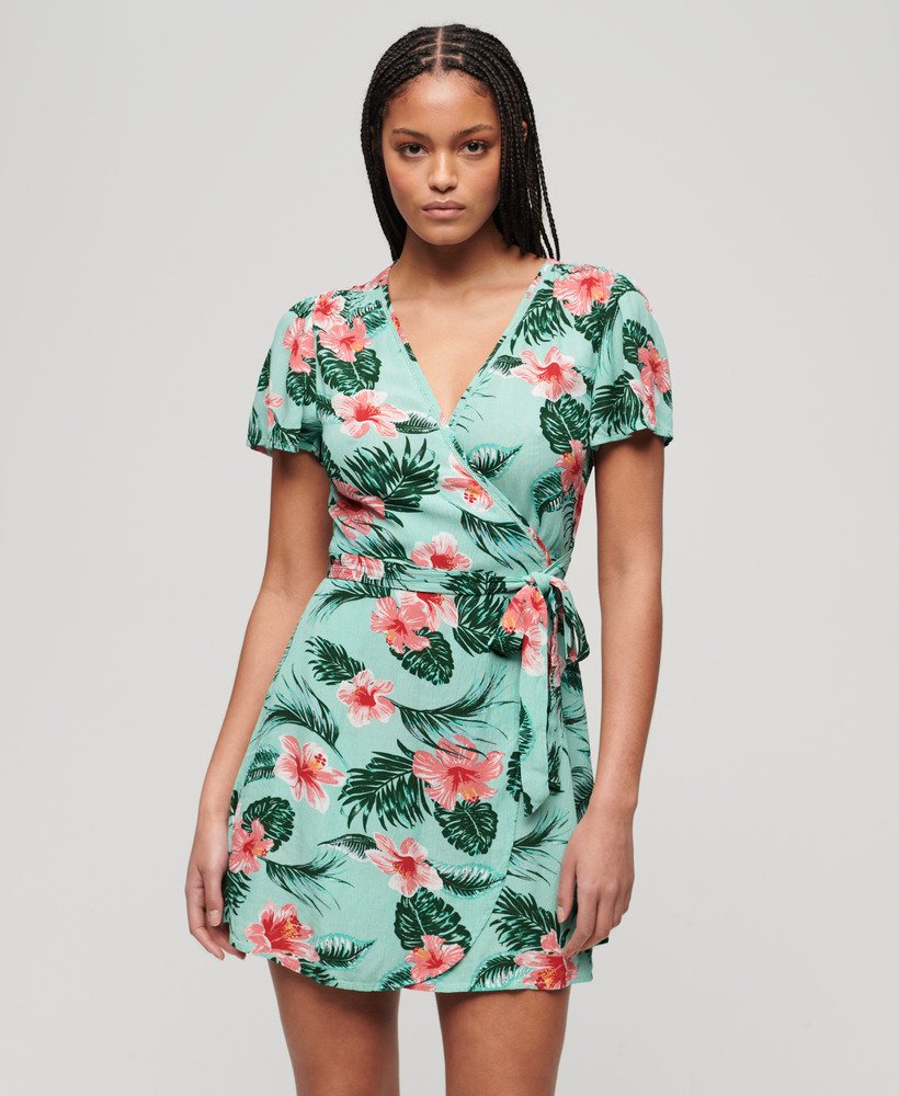 bedrukte mini-wikkeljurk in luna rose mint