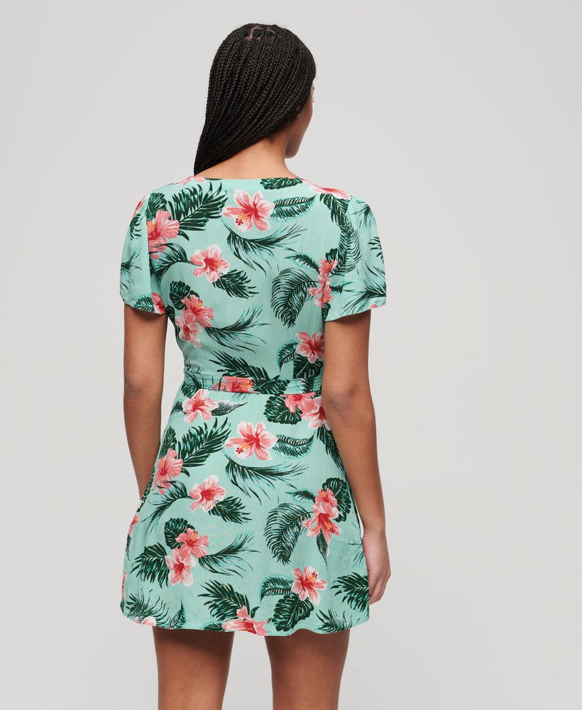 bedrukte mini-wikkeljurk in luna rose mint