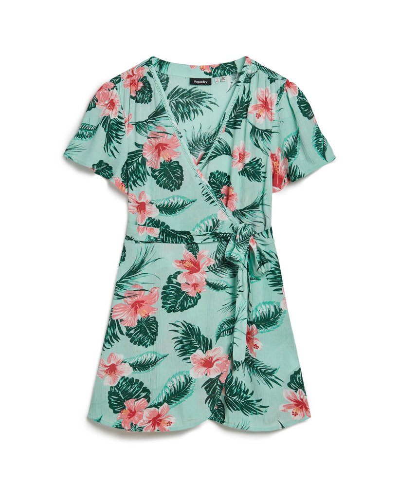 bedrukte mini-wikkeljurk in luna rose mint