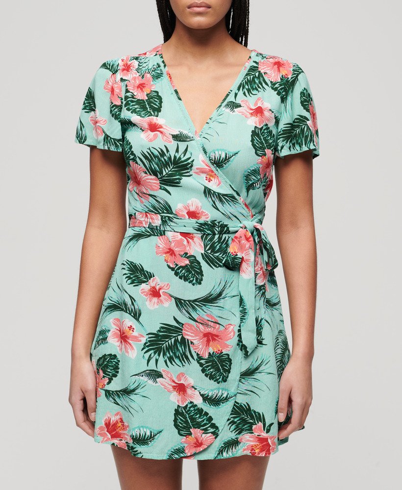 bedrukte mini-wikkeljurk in luna rose mint