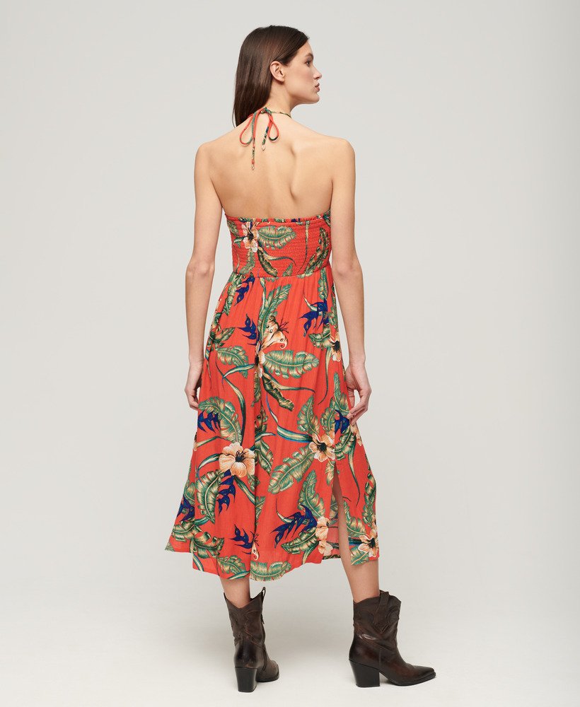 geplooide midi-strandjurk in eden hawaiian red