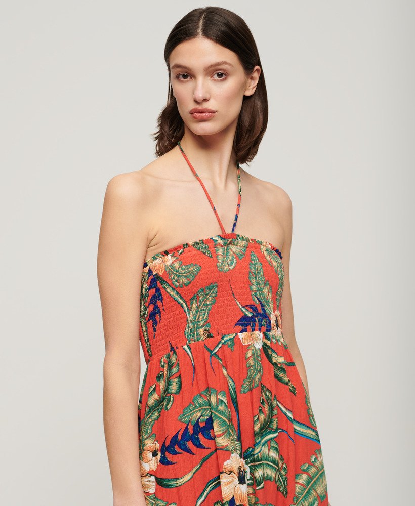 geplooide midi-strandjurk in eden hawaiian red