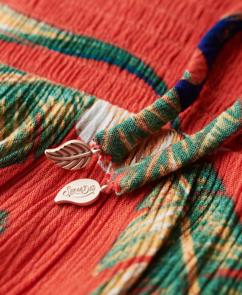 geplooide midi-strandjurk in eden hawaiian red