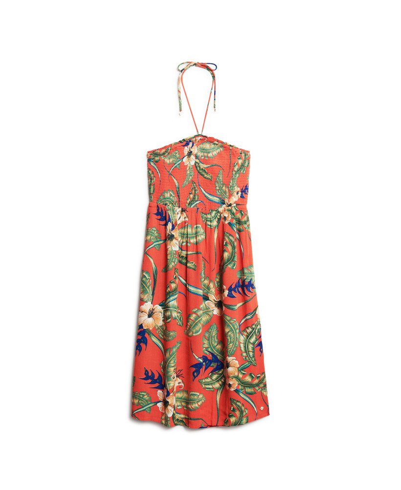 geplooide midi-strandjurk in eden hawaiian red