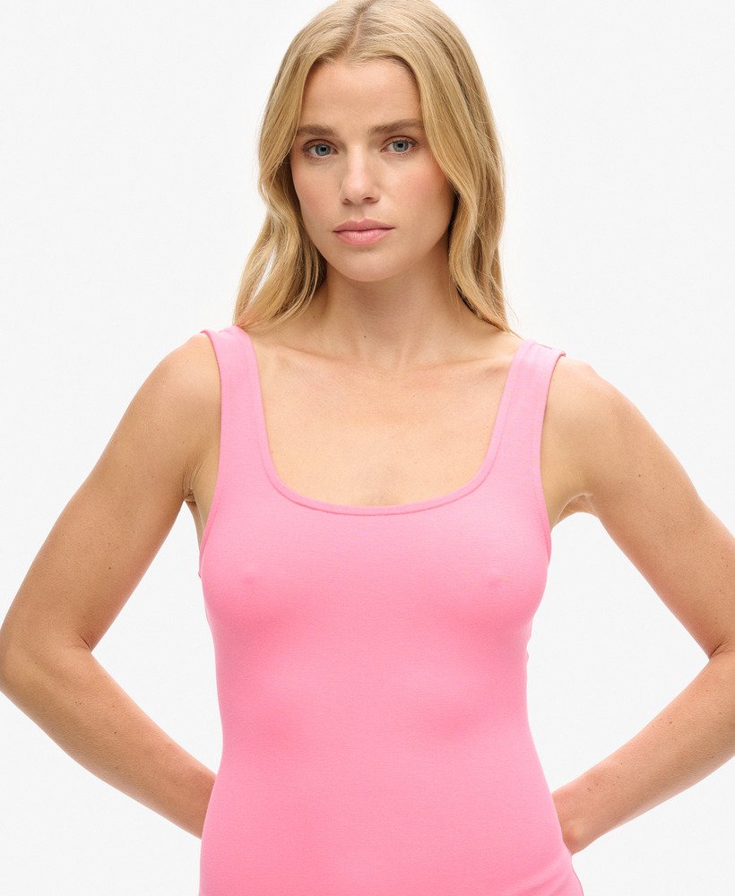 jersey minijurk met vierkante hals in roze anjerkleur