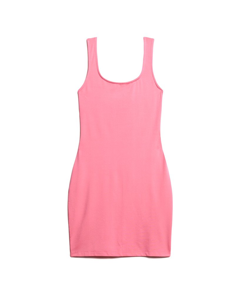 jersey minijurk met vierkante hals in roze anjerkleur