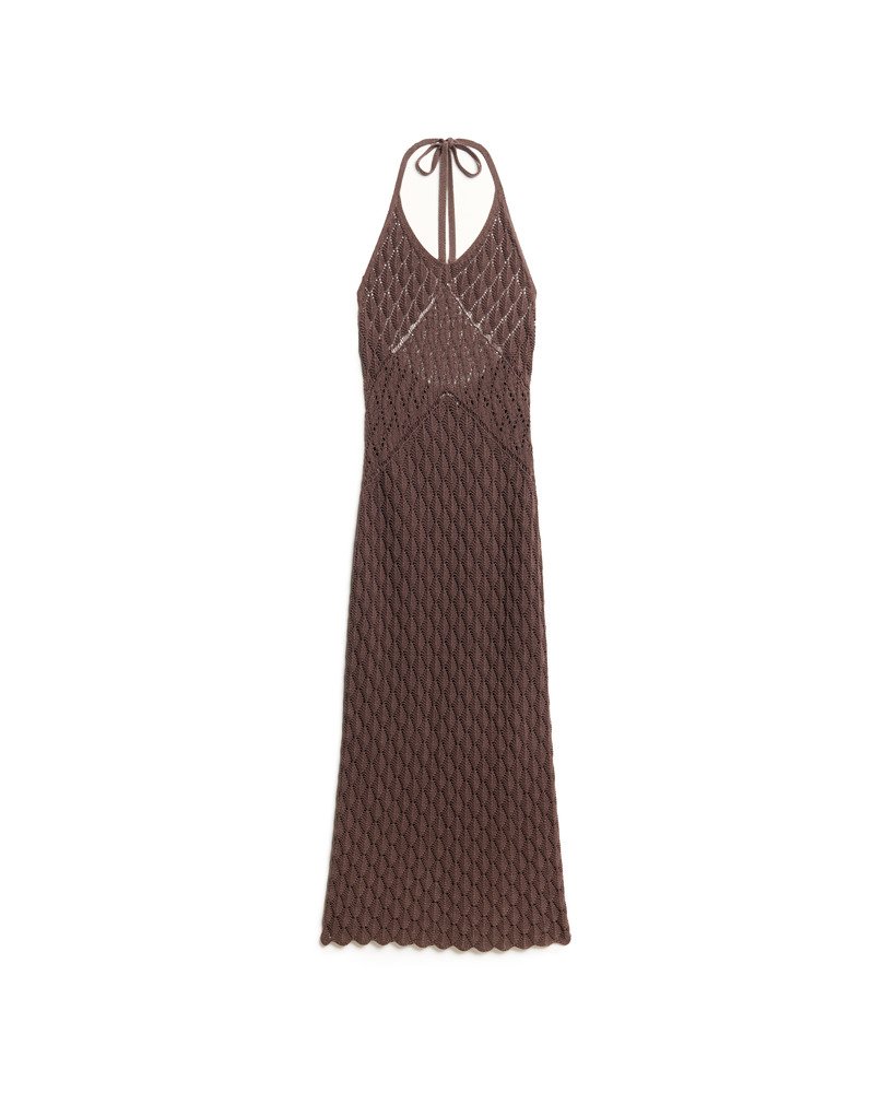 gehaakte halter maxi-jurk in donkerbruin