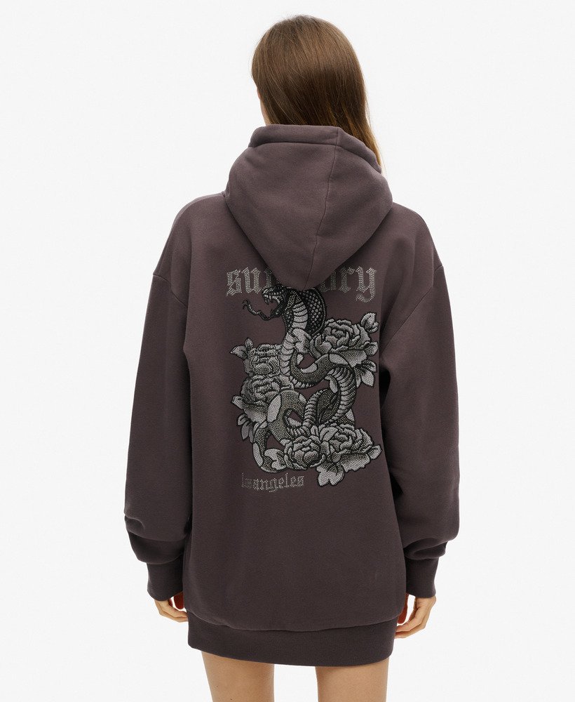 tattoo-jurk met capuchon en strasssteentjes in carbonzwart