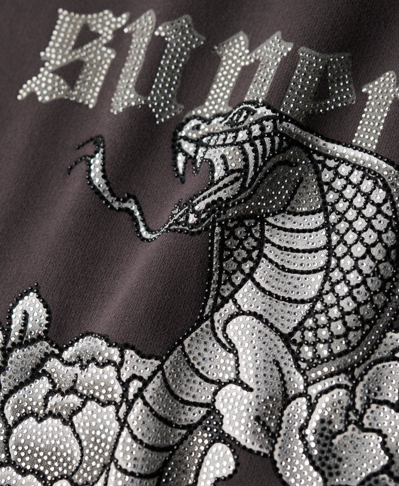 tattoo-jurk met capuchon en strasssteentjes in carbonzwart