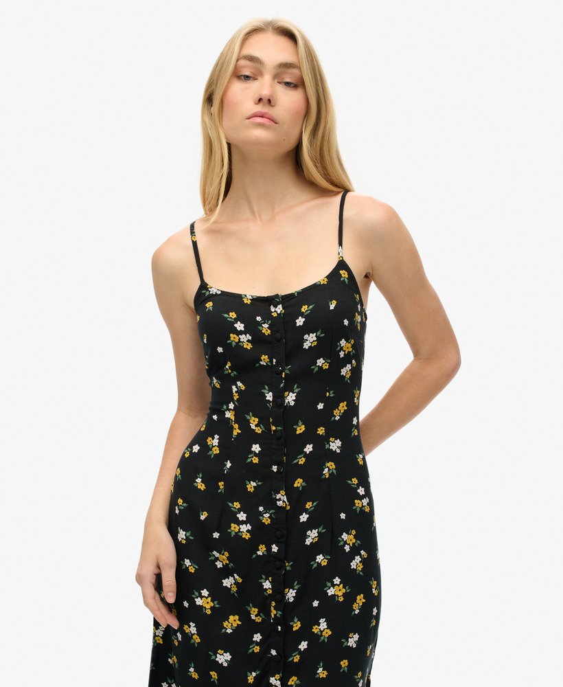 bedrukte cami-midi-jurk met knoopsluiting in de candice-bloemenprint.