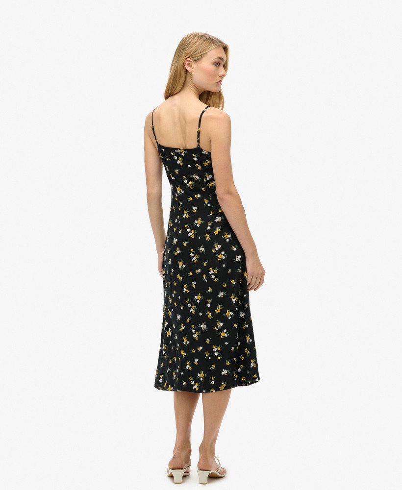 bedrukte cami-midi-jurk met knoopsluiting in de candice-bloemenprint.