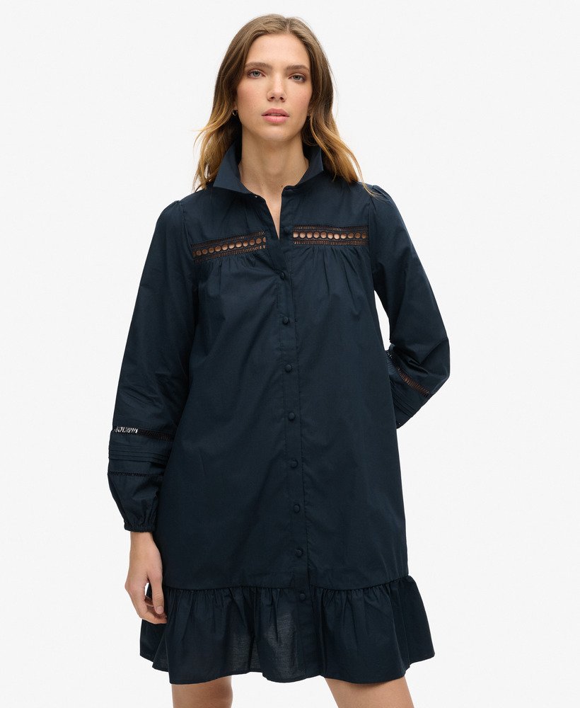 kanten overhemdjurk in marineblauw