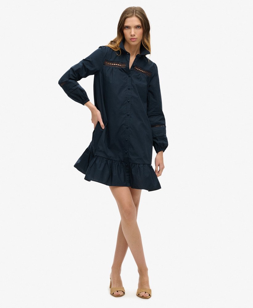 kanten overhemdjurk in marineblauw
