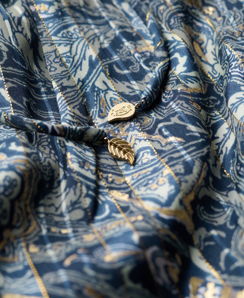 bedrukte metallic mini-jurk met lange mouwen in bladgroen met paisleyprint