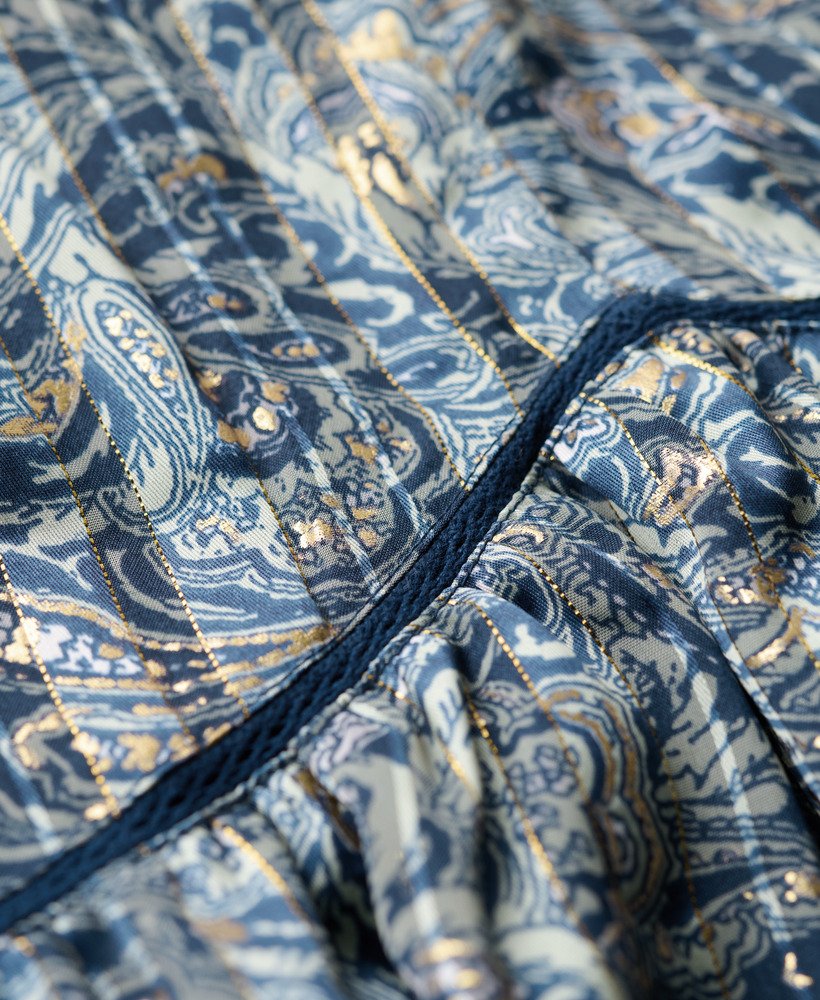 bedrukte metallic mini-jurk met lange mouwen in bladgroen met paisleyprint