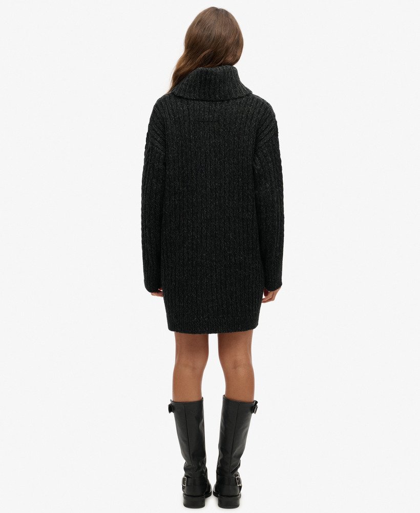 rolkraagjurk met kabelmotief in black twist