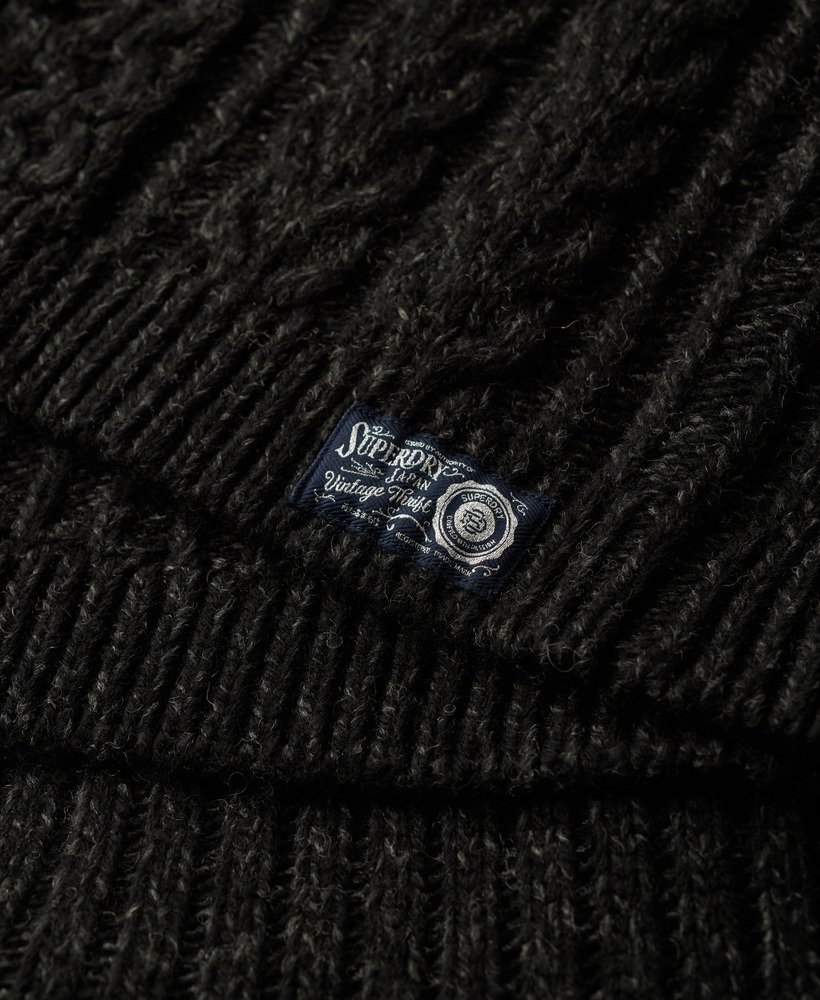 rolkraagjurk met kabelmotief in black twist