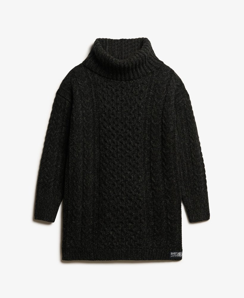 rolkraagjurk met kabelmotief in black twist