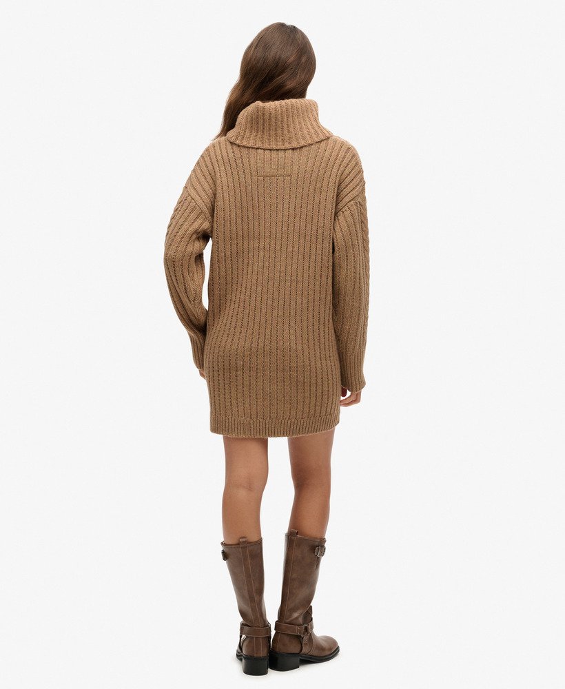rolkraagjurk met kabelmotief in island caramel twist