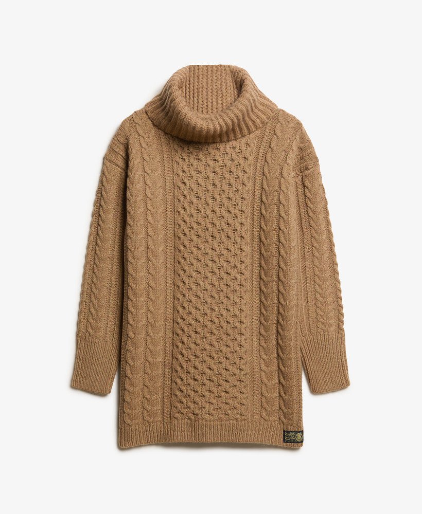 rolkraagjurk met kabelmotief in island caramel twist
