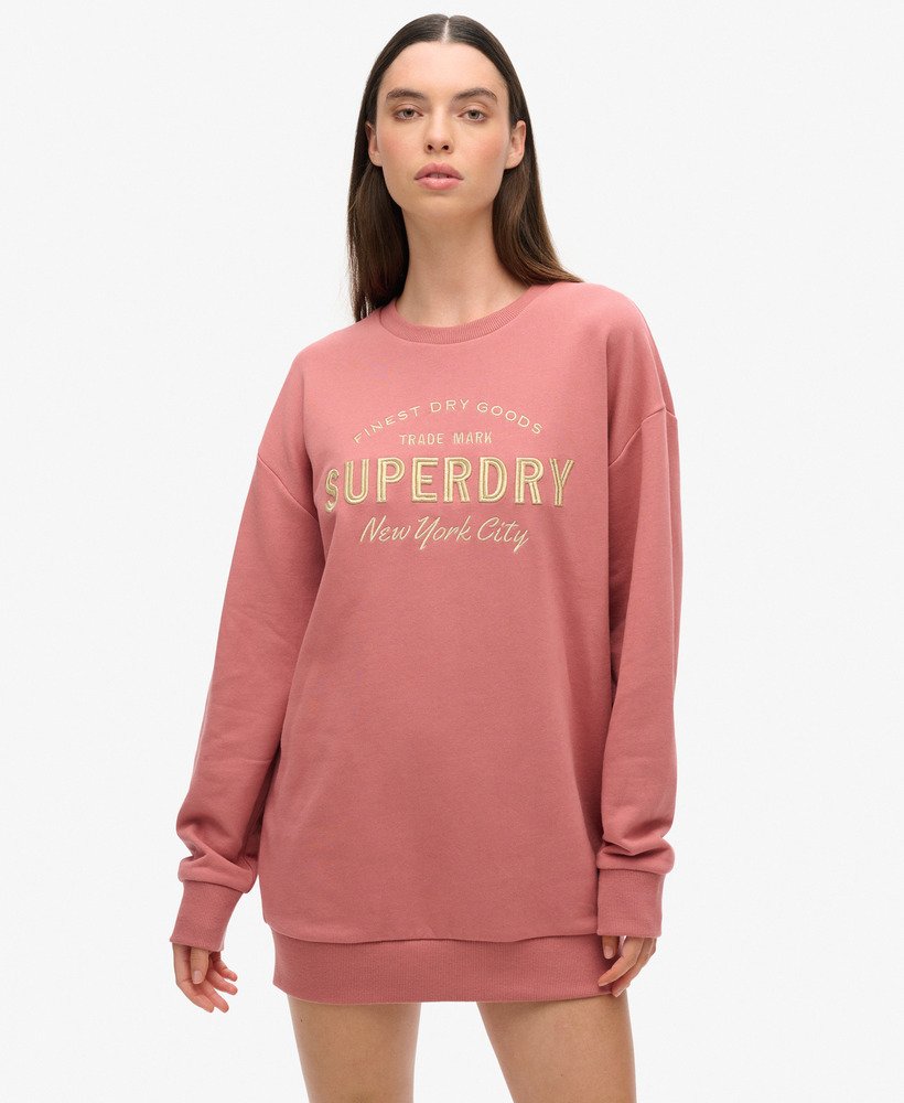 luxe metallic logo sweatjurk in verwelkte roos