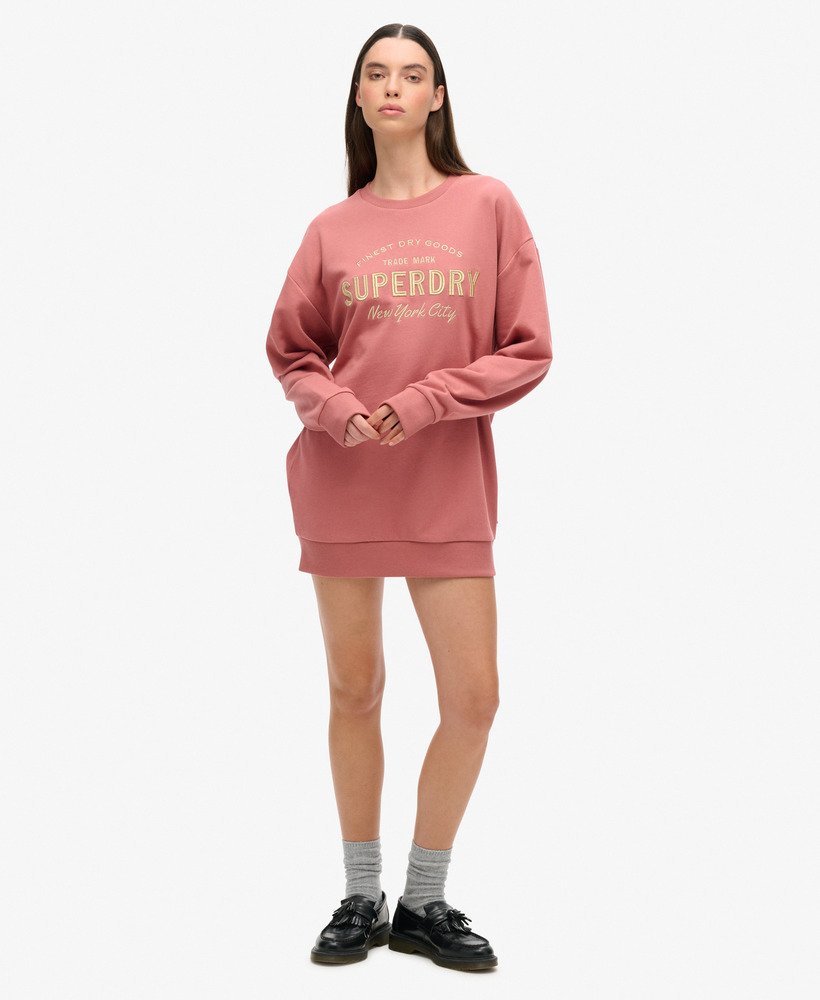 luxe metallic logo sweatjurk in verwelkte roos