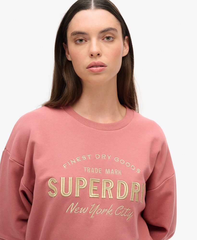 luxe metallic logo sweatjurk in verwelkte roos