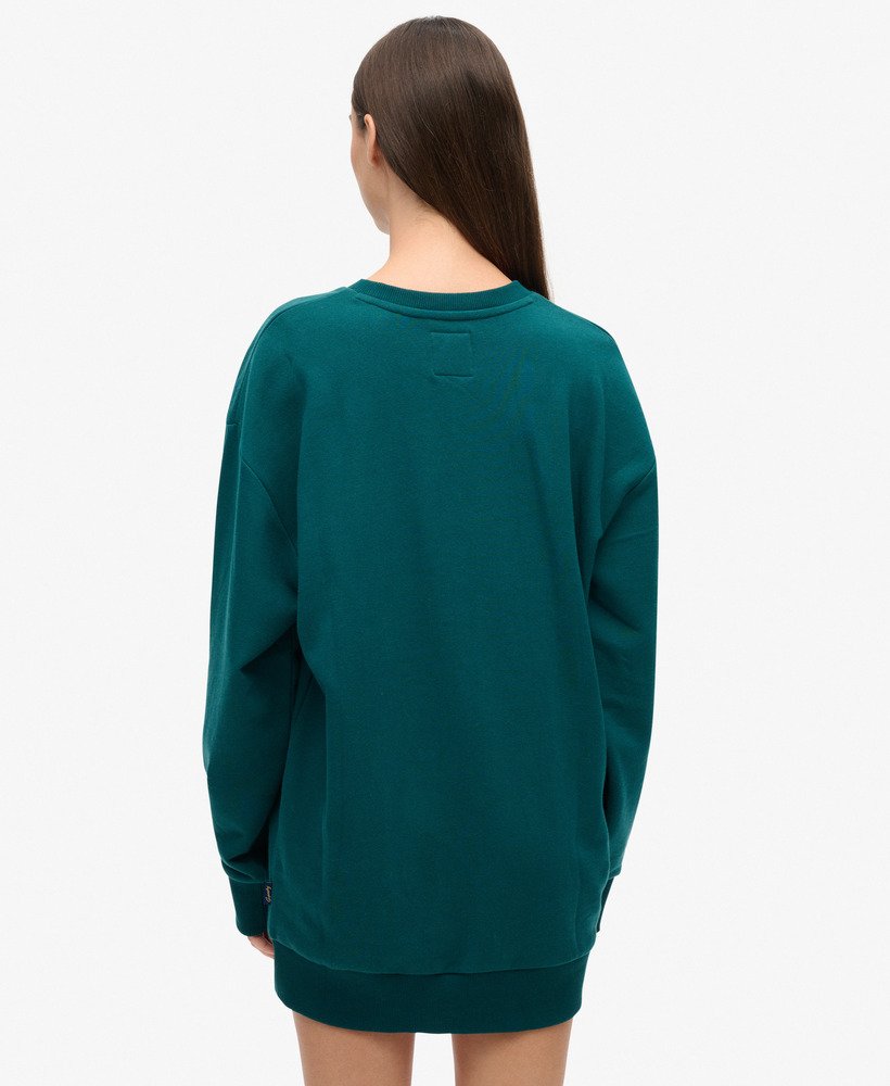 luxe metallic logo sweatjurk in diepblauwgroen.