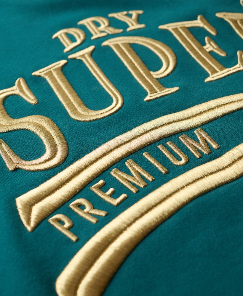 luxe metallic logo sweatjurk in diepblauwgroen.