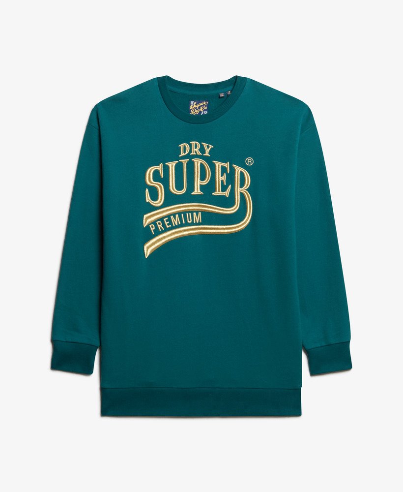 luxe metallic logo sweatjurk in diepblauwgroen.
