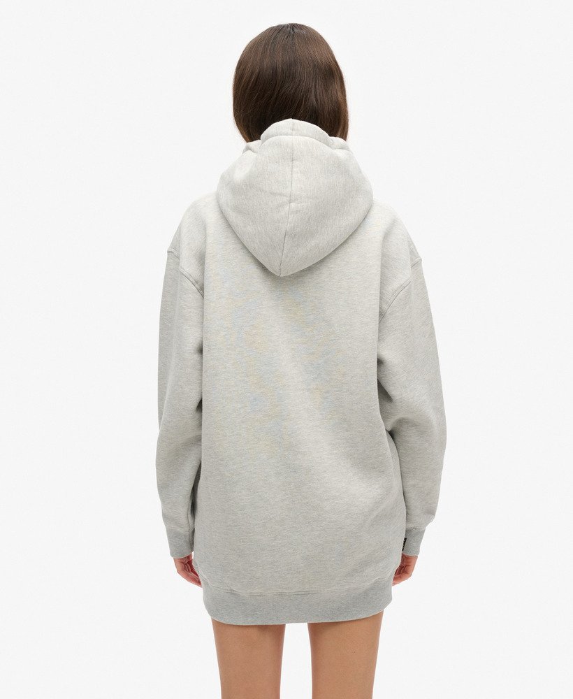 luxe metallic jurk met capuchon en logo in puimsteenbeige gemêleerd