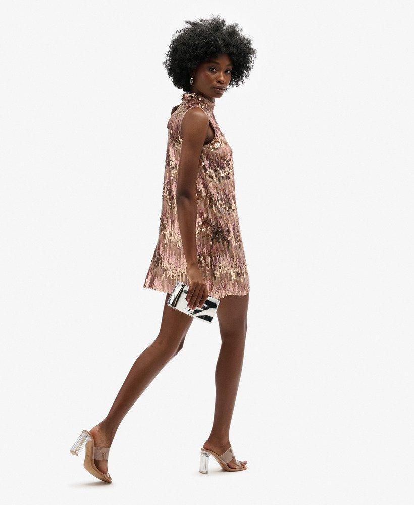 a-lijn sl mini-jurk met pailletten in pink multi