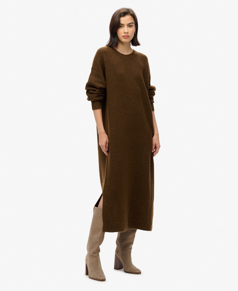 slouch midi-jumpsuitjurk in donkerbruine twist