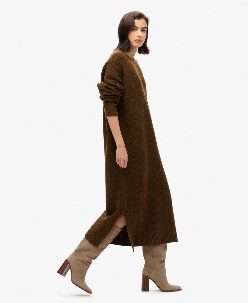 slouch midi-jumpsuitjurk in donkerbruine twist