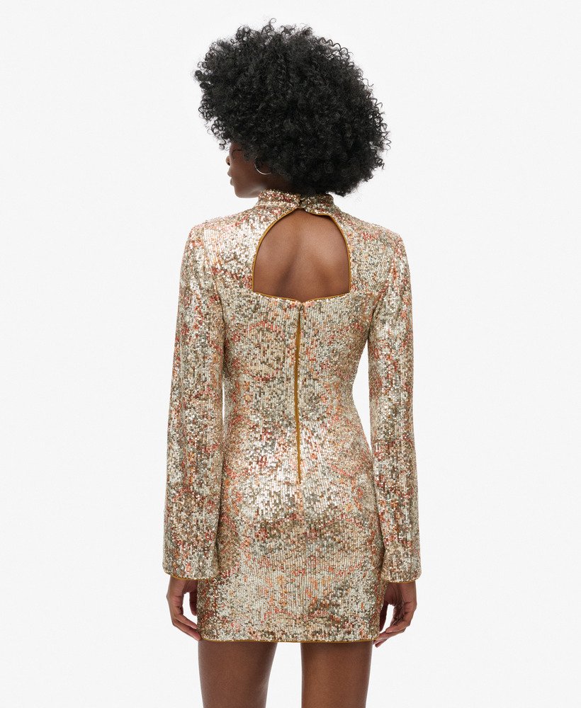 mini-jurk met lange mouwen en paillettenprint in paisley-stijl