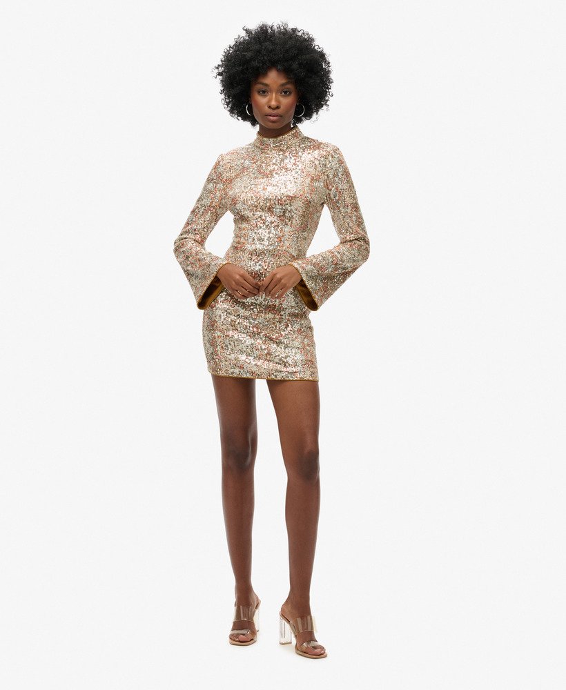 mini-jurk met lange mouwen en paillettenprint in paisley-stijl