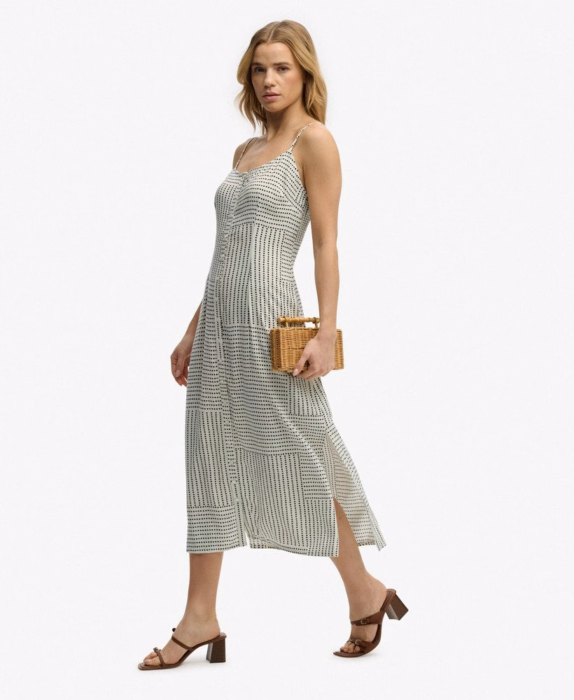 Bedrukte cami midi jurk met knoopsluiting