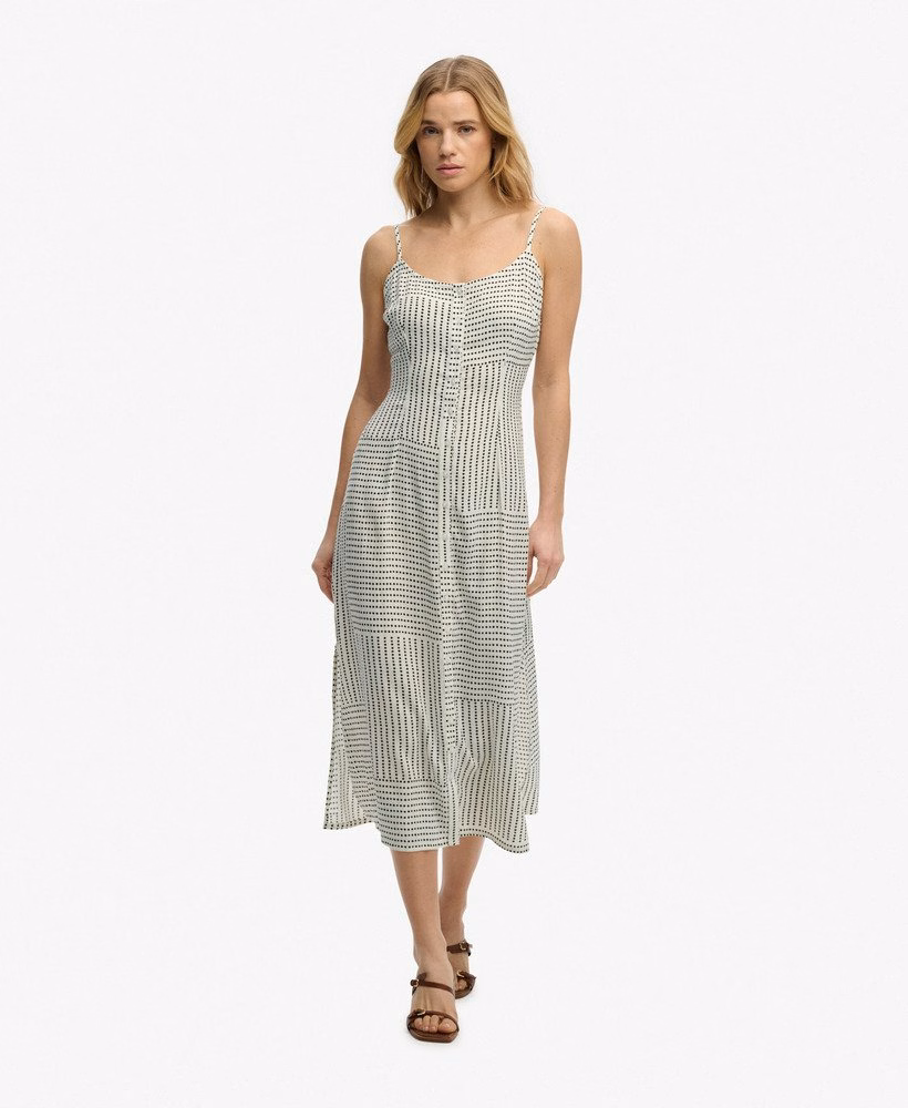 Bedrukte cami midi jurk met knoopsluiting