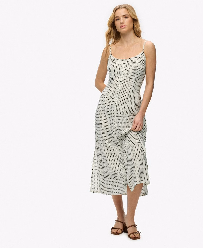 Bedrukte cami midi jurk met knoopsluiting