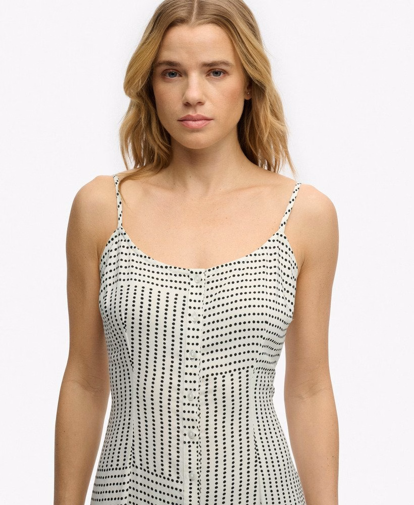 Bedrukte cami midi jurk met knoopsluiting