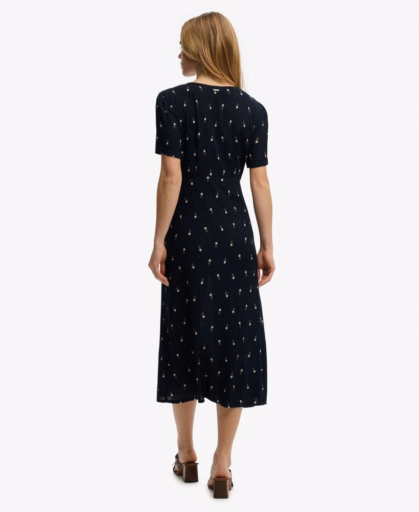 Midi-jurk met print, korte mouwen en knoopjes