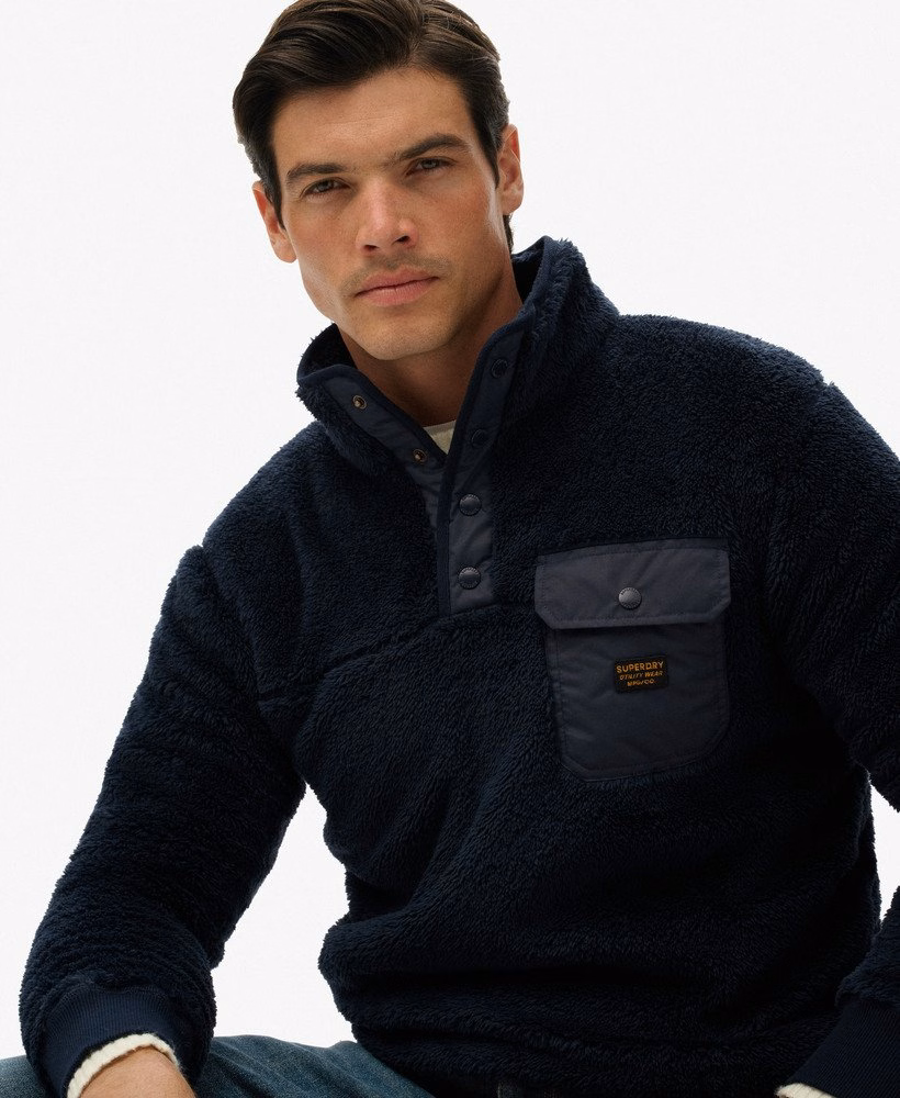 Henley-trui van hoogpolig fleece
