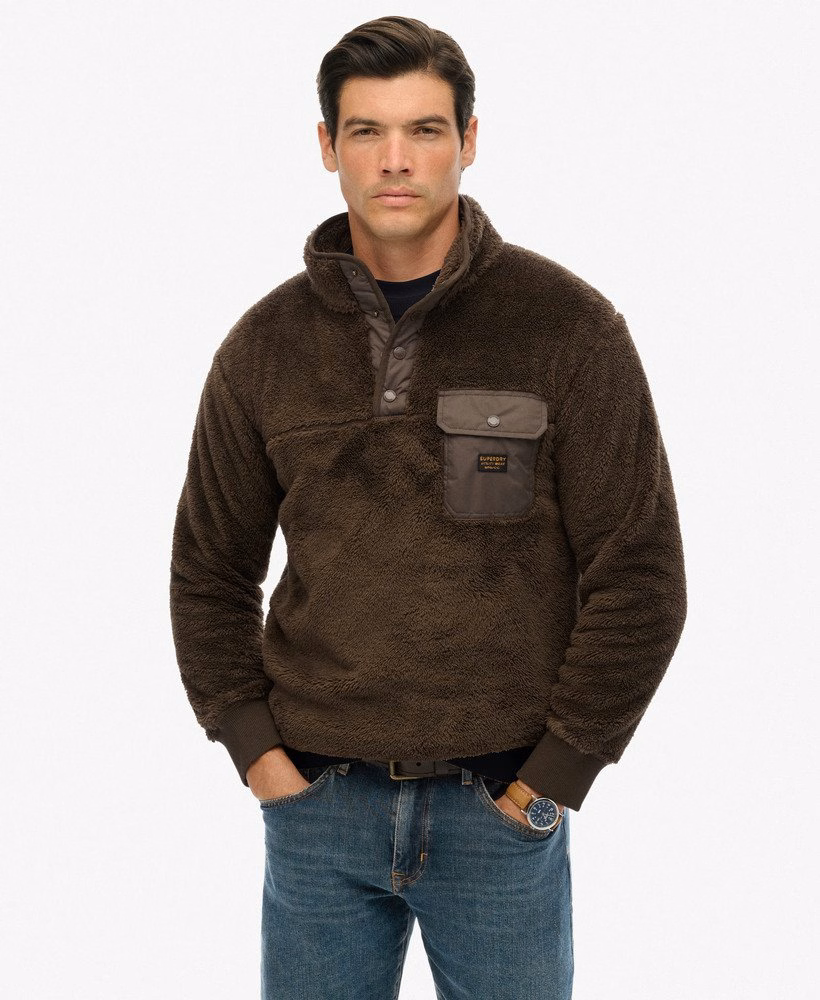Henley-trui van hoogpolig fleece