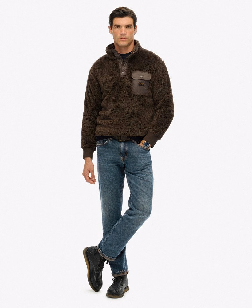 Henley-trui van hoogpolig fleece