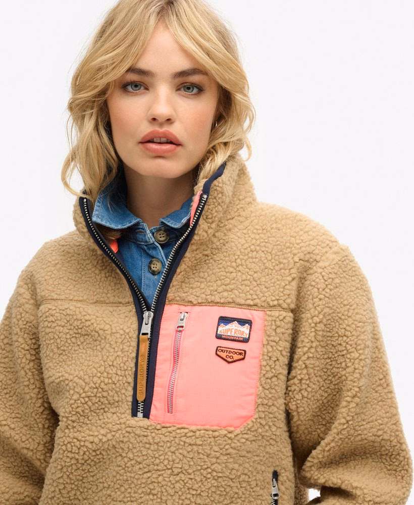 Vintage retro fleece trui met halve rits