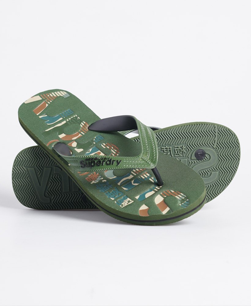 camouflage teenslippers met logo in olijfgroenzwart.