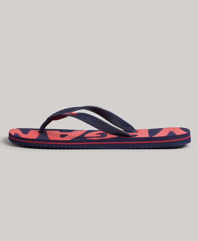 vintage veganistische klassieke teenslippers in diep marineblauw.