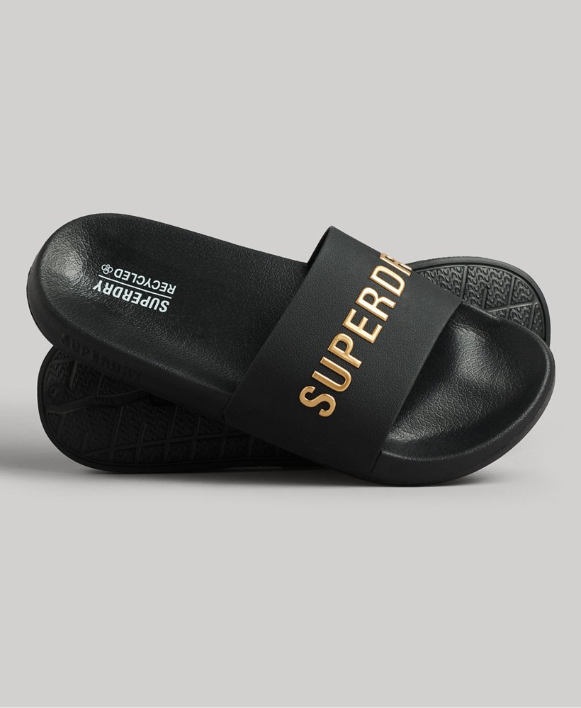 code logo zwembadslippers in zwartmetallic goud
