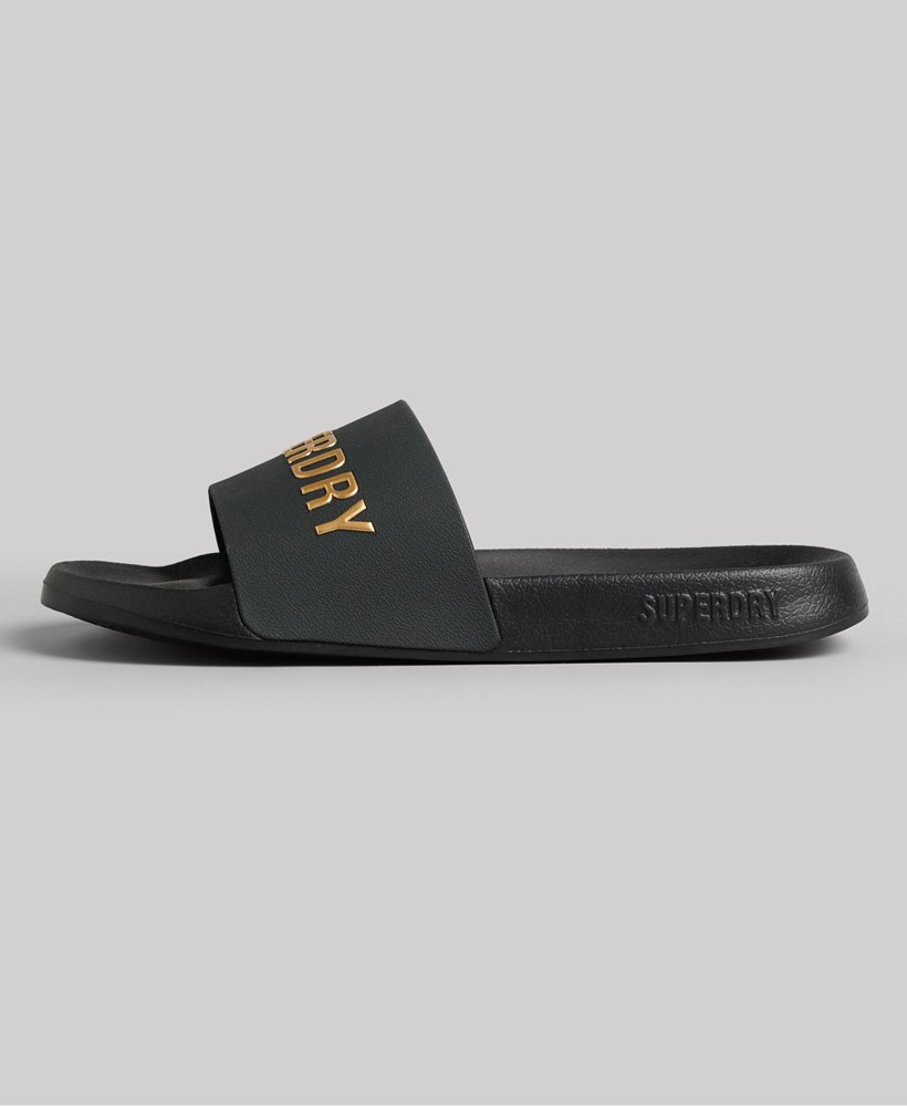 code logo zwembadslippers in zwartmetallic goud