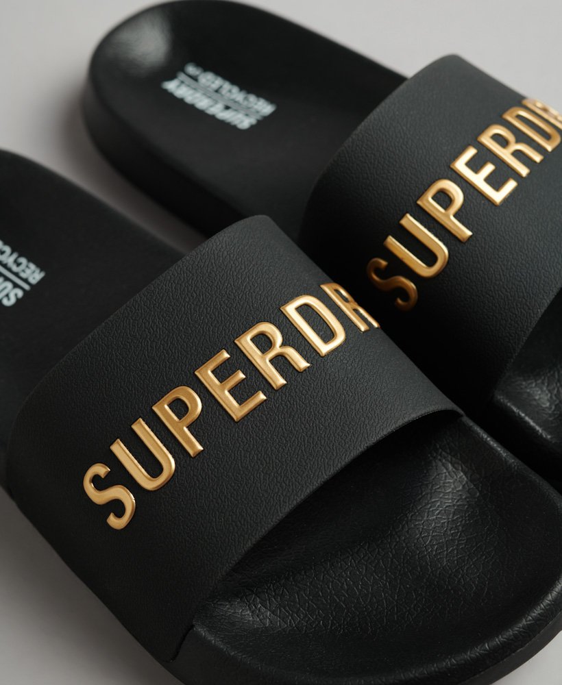 code logo zwembadslippers in zwartmetallic goud